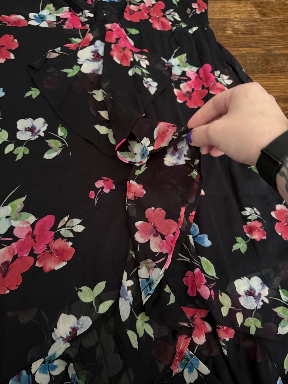 DKNY Black Floral Dress with Pink & Blue Flowers - Picture 4 of 7